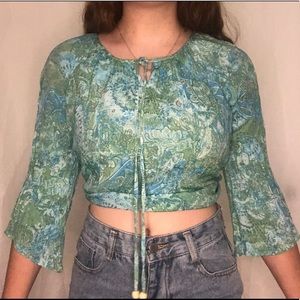 70s inspired blue bell sleeved top